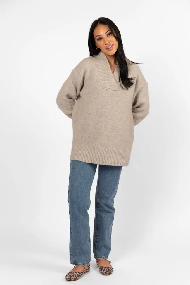 Relax Oatmeal Slouchy V-Neck Sweater FINAL SALE sold by Pink Lily product image thumbnail 2