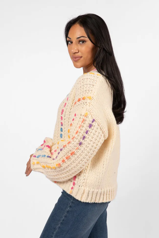 Day We Met Cream Multi Color Stitched Detail V-Neck Sweater FINAL SALE sold by Pink Lily product image thumbnail 5