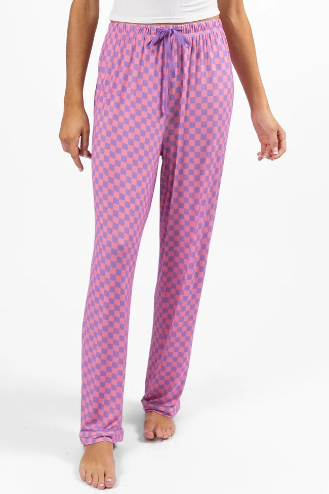 Good To Get Away Light Pink and Lilac Checkered Pajama Pants sold by Pink Lily