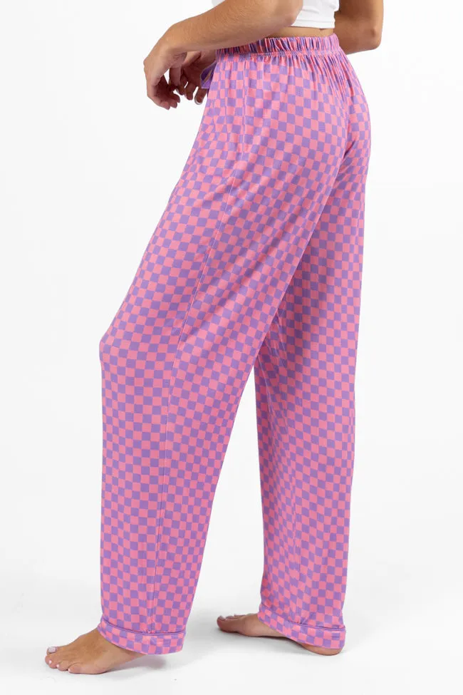 Good To Get Away Light Pink and Lilac Checkered Pajama Pants sold by Pink Lily product image thumbnail 3