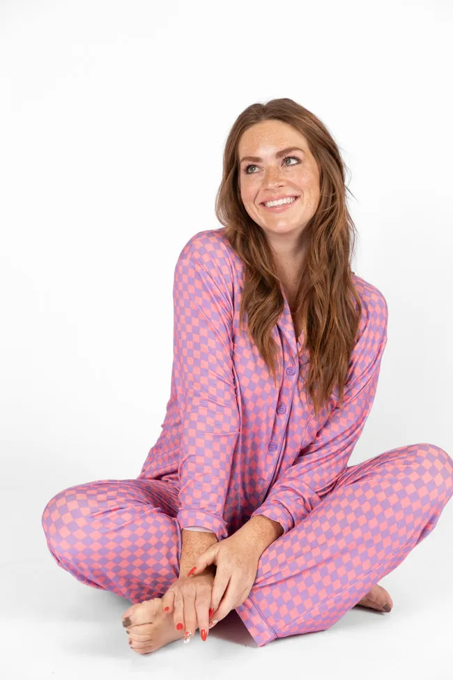 Good To Get Away Light Pink and Lilac Checkered Pajama Pants sold by Pink Lily product image thumbnail 5
