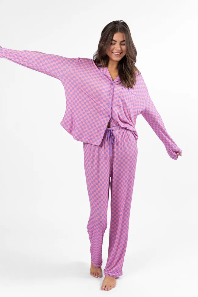 Good To Get Away Light Pink and Lilac Checkered Pajama Pants sold by Pink Lily product image thumbnail 2