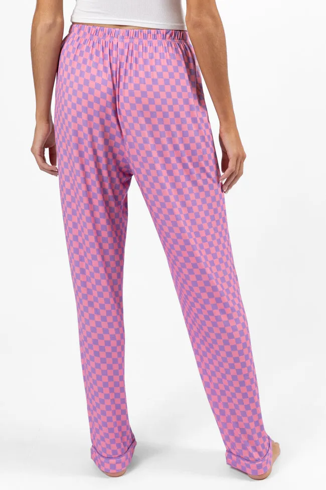 Good To Get Away Light Pink and Lilac Checkered Pajama Pants sold by Pink Lily product image thumbnail 4