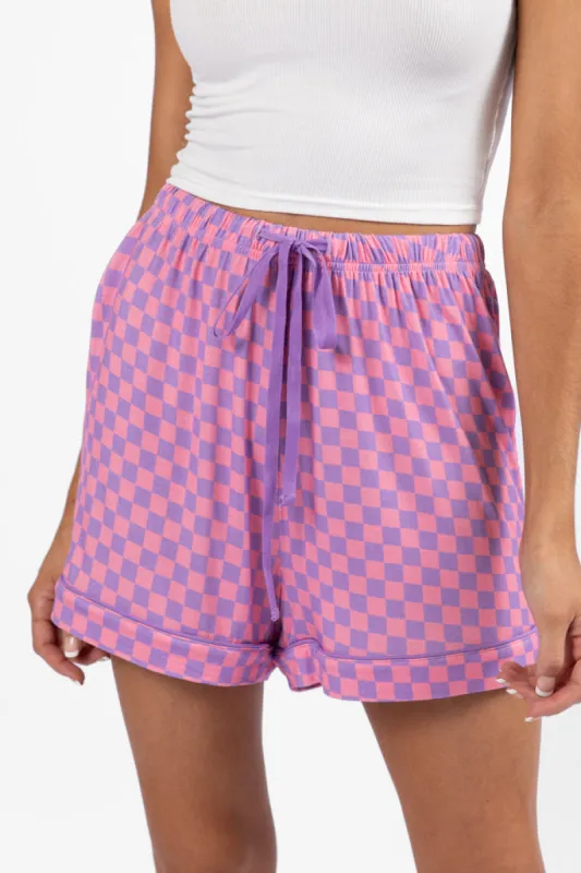 Good To Get Away Light Pink and Lilac Checkered Pajama Shorts SALE sold by Pink Lily