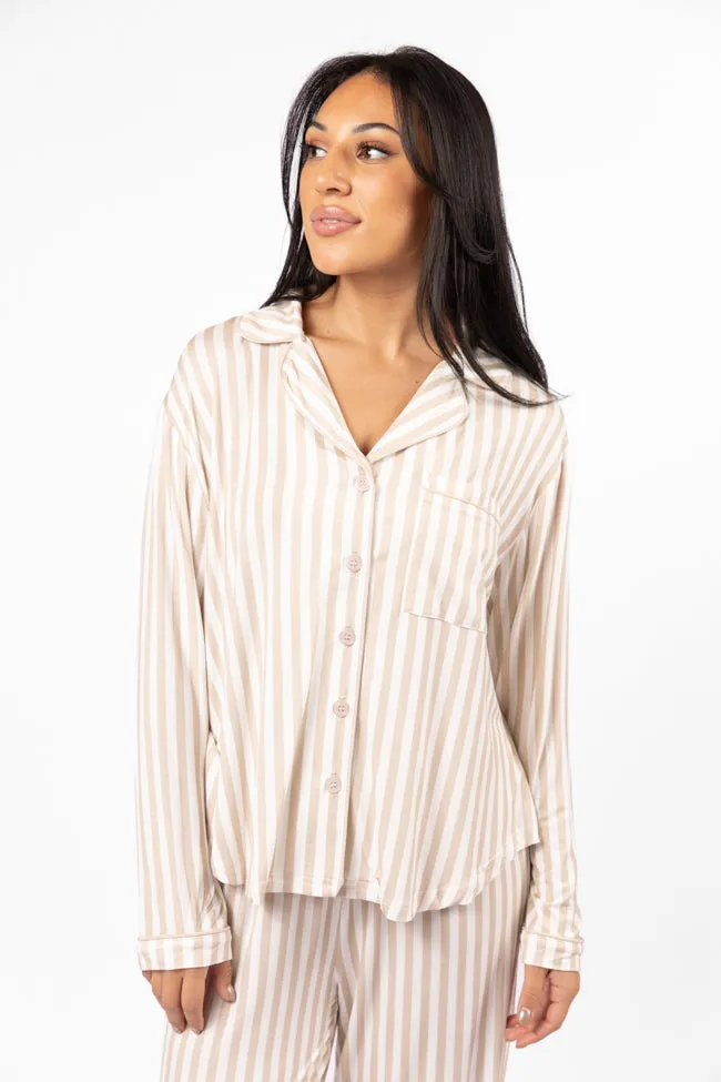 Good To Get Away Neutral Stripe Long Sleeve Pajama Top FINAL SALE sold by Pink Lily product image thumbnail 3