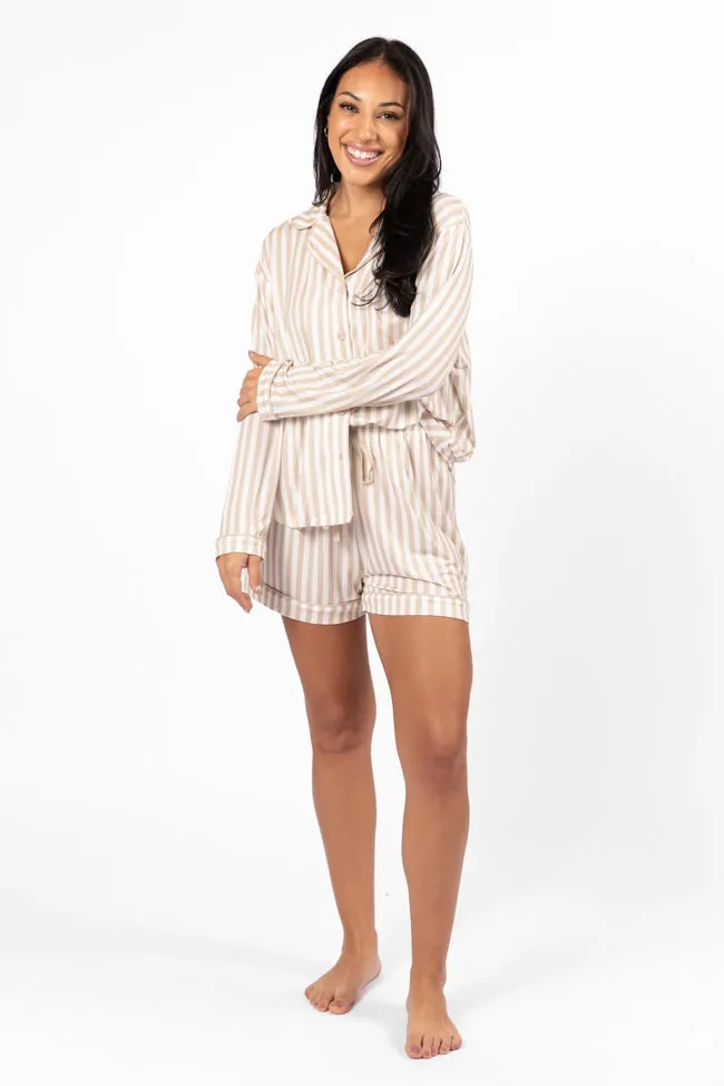 Good To Get Away Neutral Stripe Pajama Shorts FINAL SALE sold by Pink Lily product image thumbnail 2