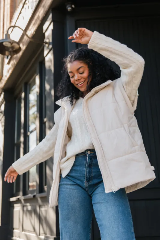 Best Bet Cream Oversized Puffer Vest sold by Pink Lily