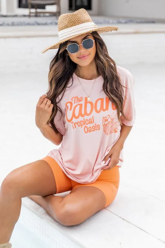 The Cabana Heather Peach Graphic Tee sold by Pink Lily