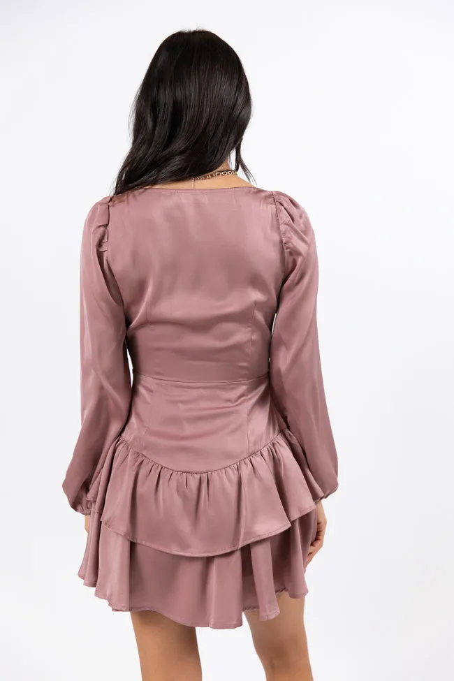 Frosted Cranberry Rose Satin Ruffle Mini Dress FINAL SALE sold by Pink Lily product image thumbnail 4