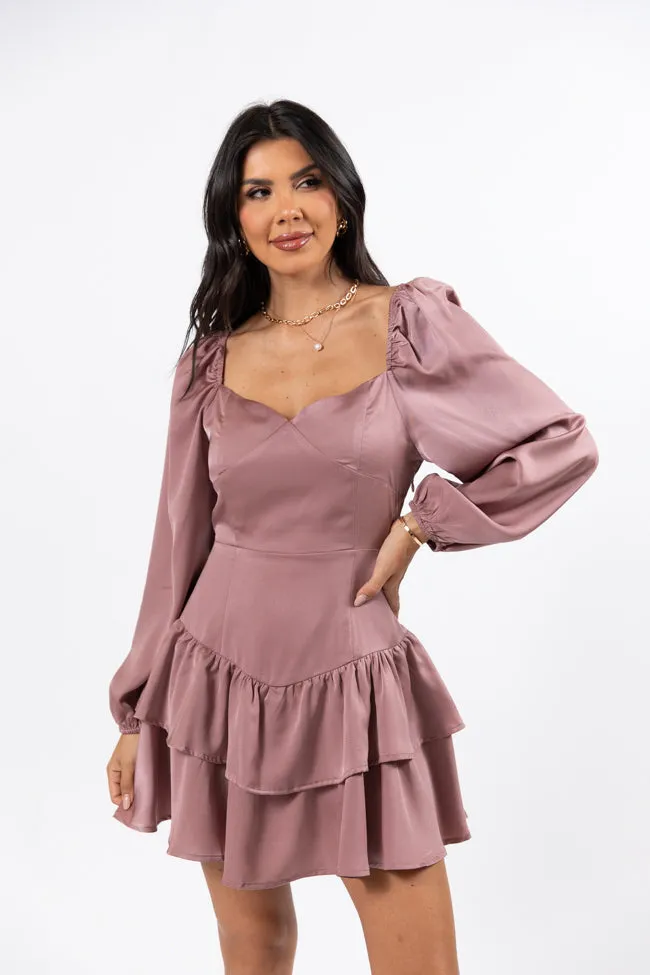 Frosted Cranberry Rose Satin Ruffle Mini Dress FINAL SALE sold by Pink Lily product image thumbnail 2