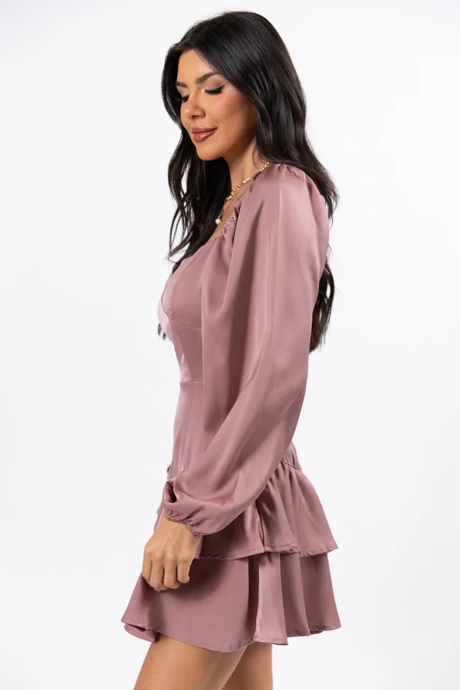 Frosted Cranberry Rose Satin Ruffle Mini Dress FINAL SALE sold by Pink Lily product image thumbnail 3