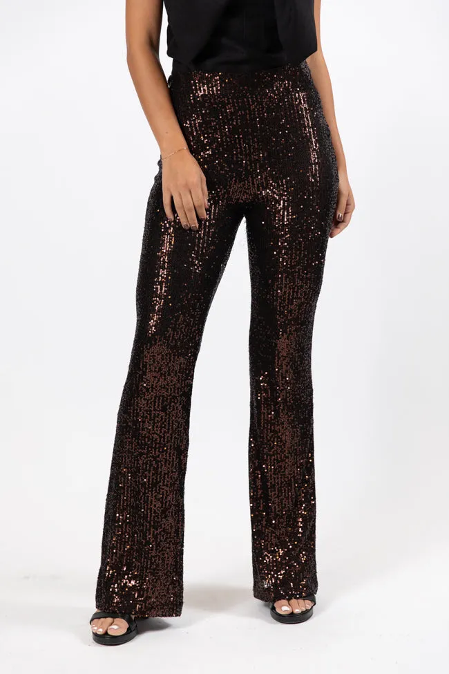 Queen of Hearts Bronze Sequin Flare Pants FINAL SALE sold by Pink Lily
