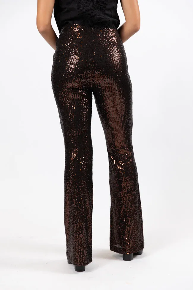 Queen of Hearts Bronze Sequin Flare Pants FINAL SALE sold by Pink Lily product image thumbnail 4