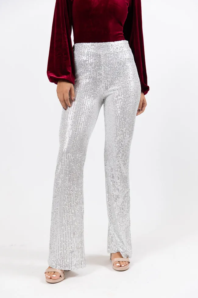 Queen of Hearts Silver Sequin Flare Pants FINAL SALE sold by Pink Lily