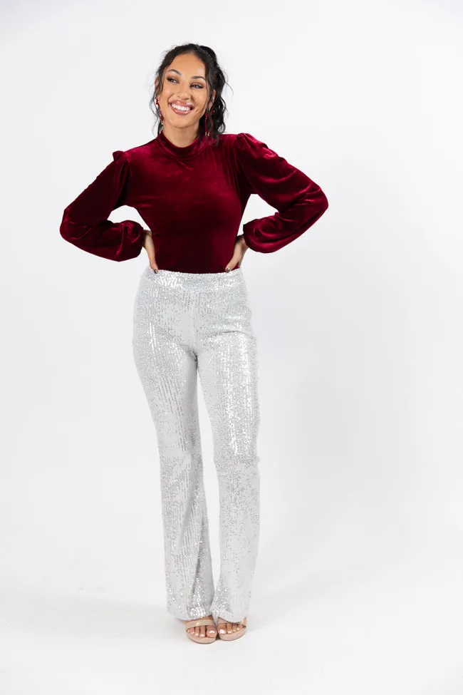 Queen of Hearts Silver Sequin Flare Pants FINAL SALE sold by Pink Lily product image thumbnail 2