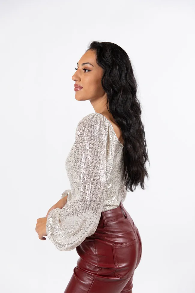 Holiday Toast Champagne Puff Sleeve Sequin Bodysuit FINAL SALE sold by Pink Lily product image thumbnail 4