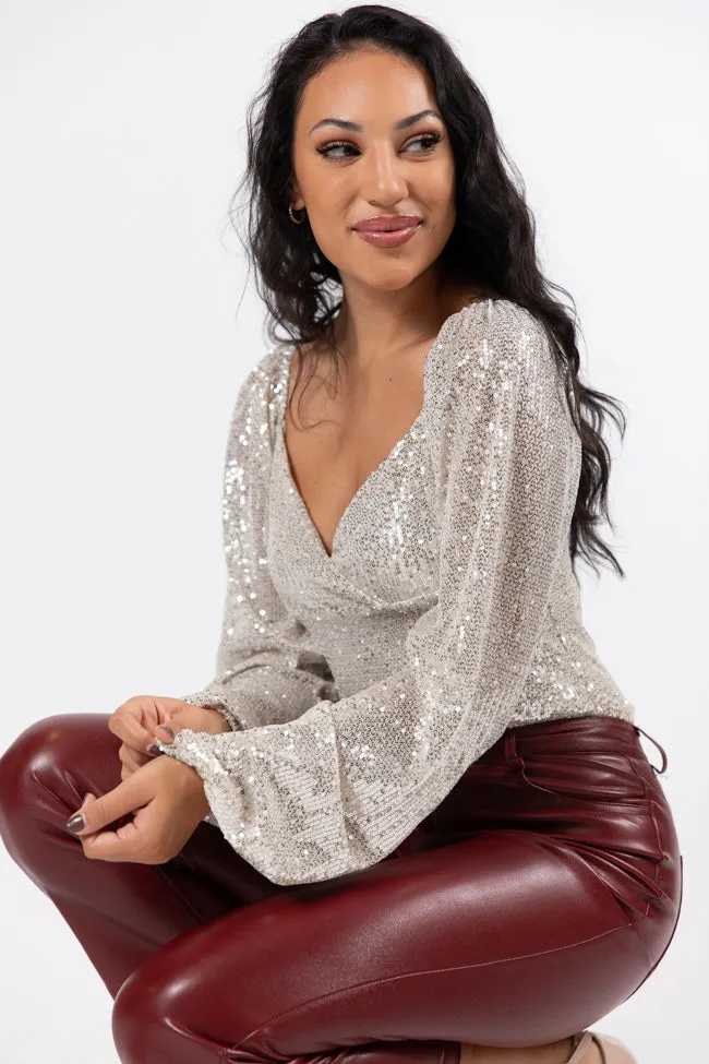 Holiday Toast Champagne Puff Sleeve Sequin Bodysuit FINAL SALE sold by Pink Lily