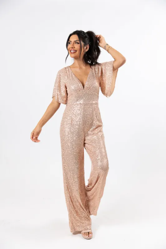 Martini Moments Champagne Sequin Jumpsuit  FINAL SALE sold by Pink Lily