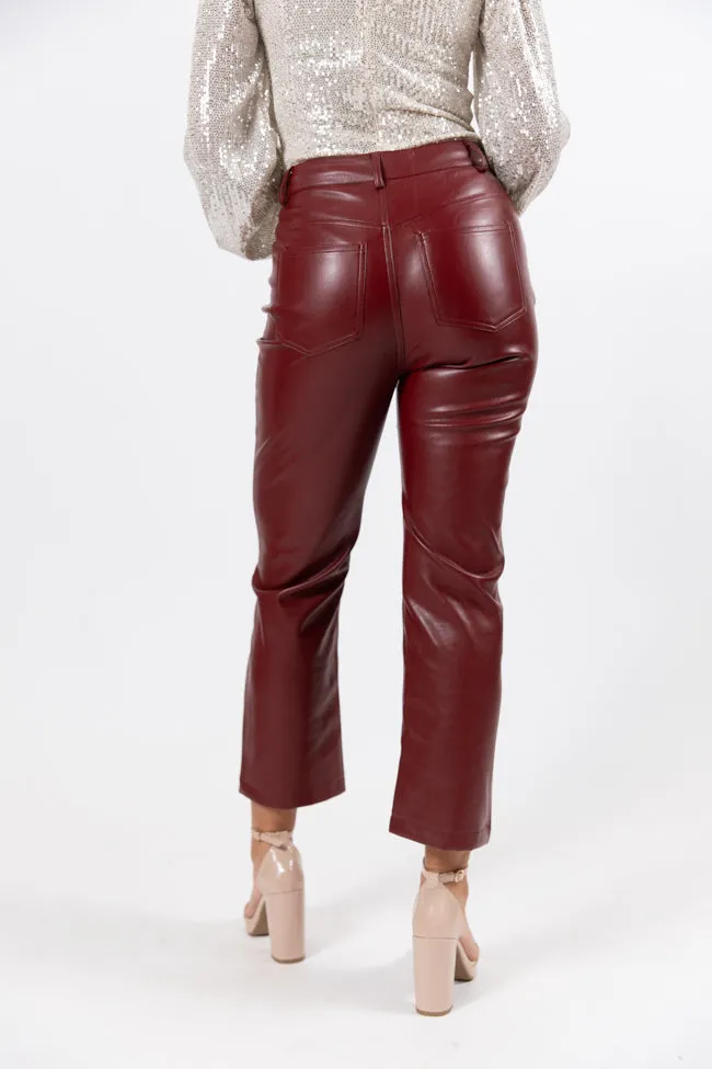 Memorable Nights Burgundy Wide Leg Faux Leather Pants SALE sold by Pink Lily product image thumbnail 4