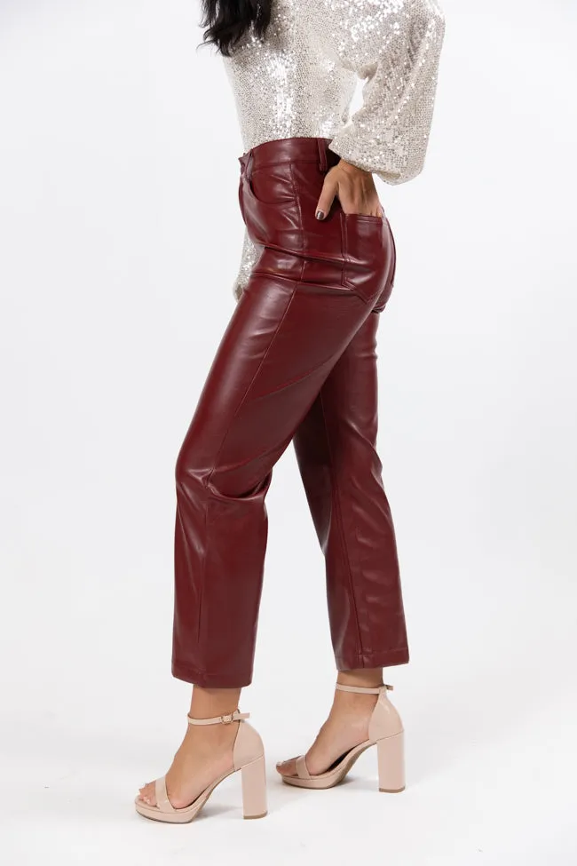 Memorable Nights Burgundy Wide Leg Faux Leather Pants SALE sold by Pink Lily product image thumbnail 3