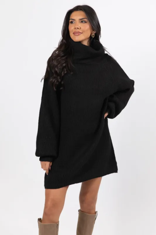 Cozy In Colorado Black Turtleneck Sweater Dress SALE sold by Pink Lily