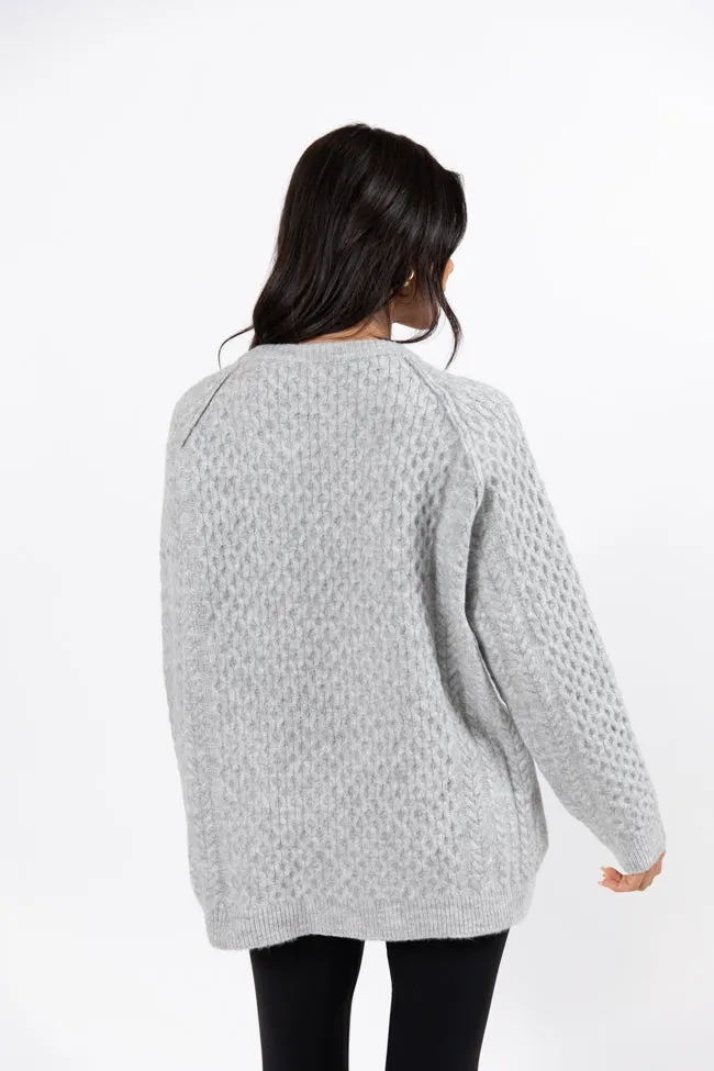 Cable Knit Cuddles Grey Oversized Crew Neck Sweater FINAL SALE sold by Pink Lily product image thumbnail 4