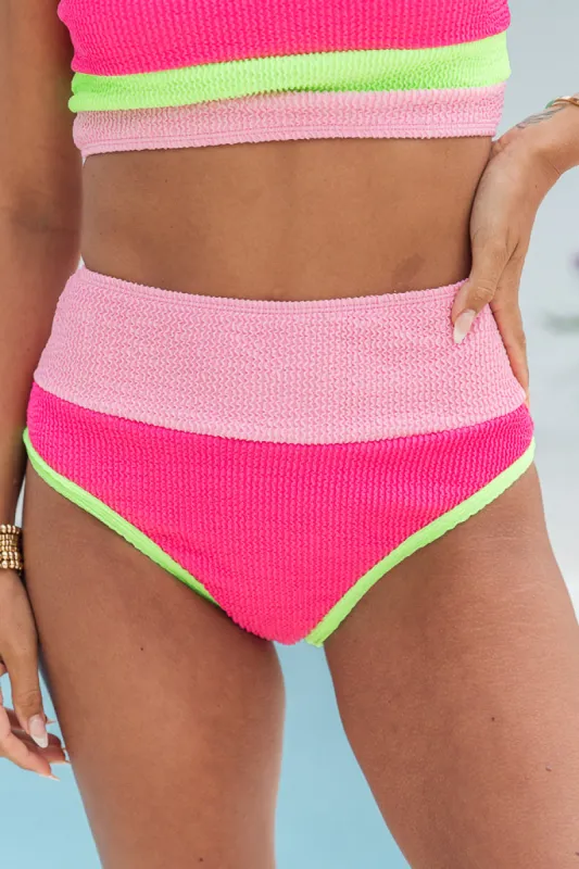 Do Not Disturb Pink and Green Color Block Swim Bottom sold by Pink Lily