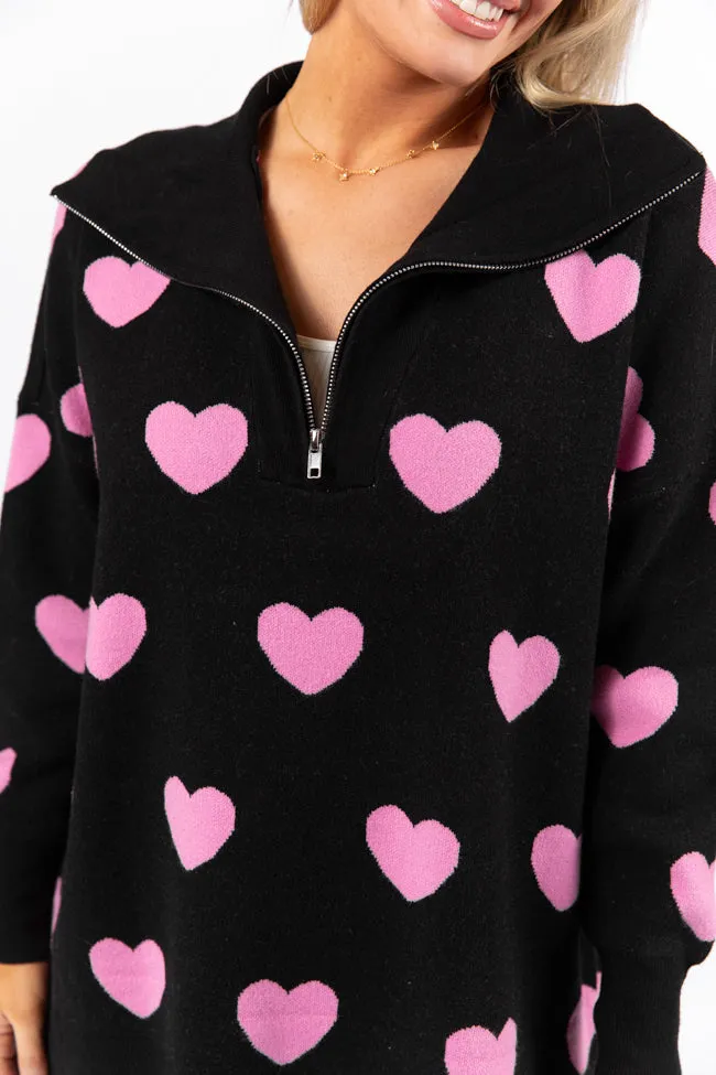 Pulling Heartstrings Black and Pink Heart Print Quarter Zip Pullover FINAL SALE sold by Pink Lily product image thumbnail 5