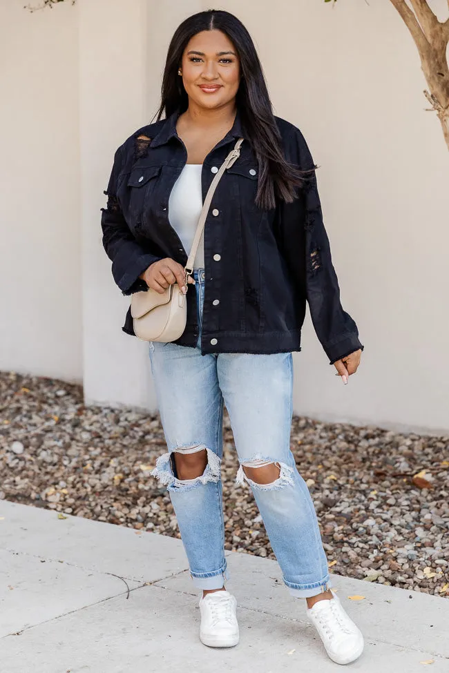 Shades Of You Black Oversized Distressed Denim Jacket FINAL SALE sold by Pink Lily