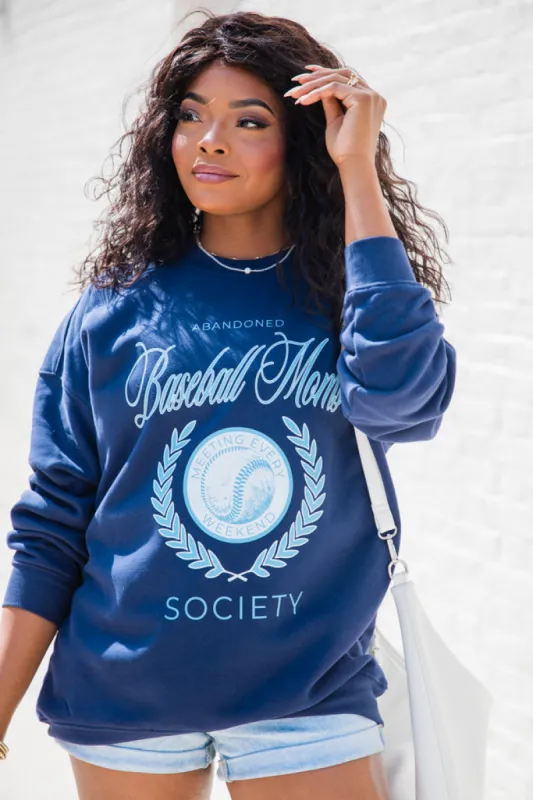 Baseball Mom Society Navy Oversized Graphic Sweatshirt made by Pink Lily