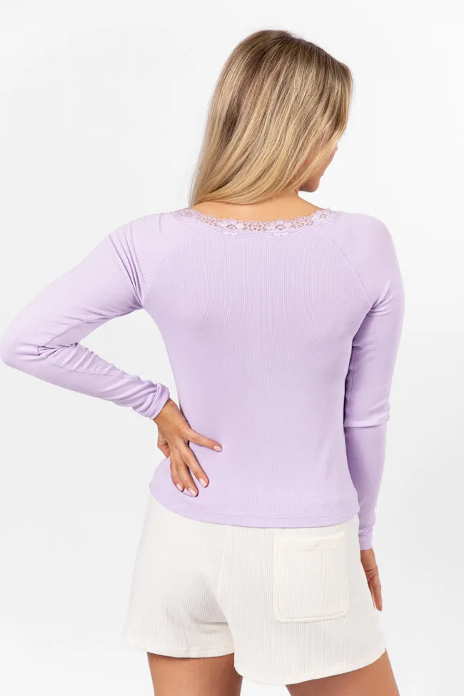 Make Your Choice Lilac Ribbed Lace Trim Henley Long Sleeve Tee FINAL SALE sold by Pink Lily product image thumbnail 4
