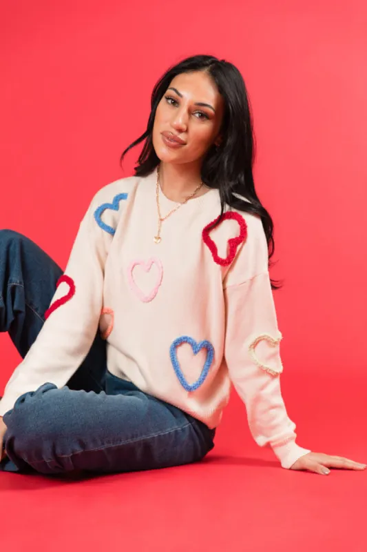 Heart On My Sleeve Cream Multicolor Sweater FINAL SALE sold by Pink Lily