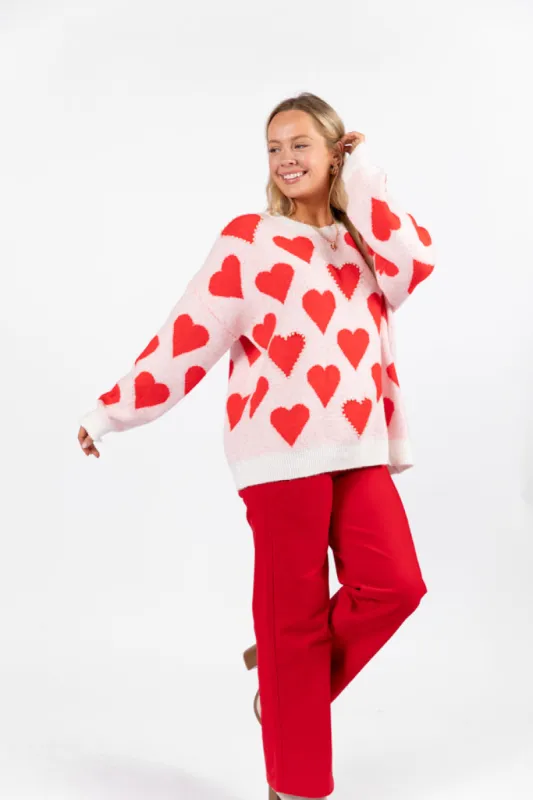 Falling For You Ivory and Red Oversized Pearl Embellished Heart Sweater FINAL SALE sold by Pink Lily