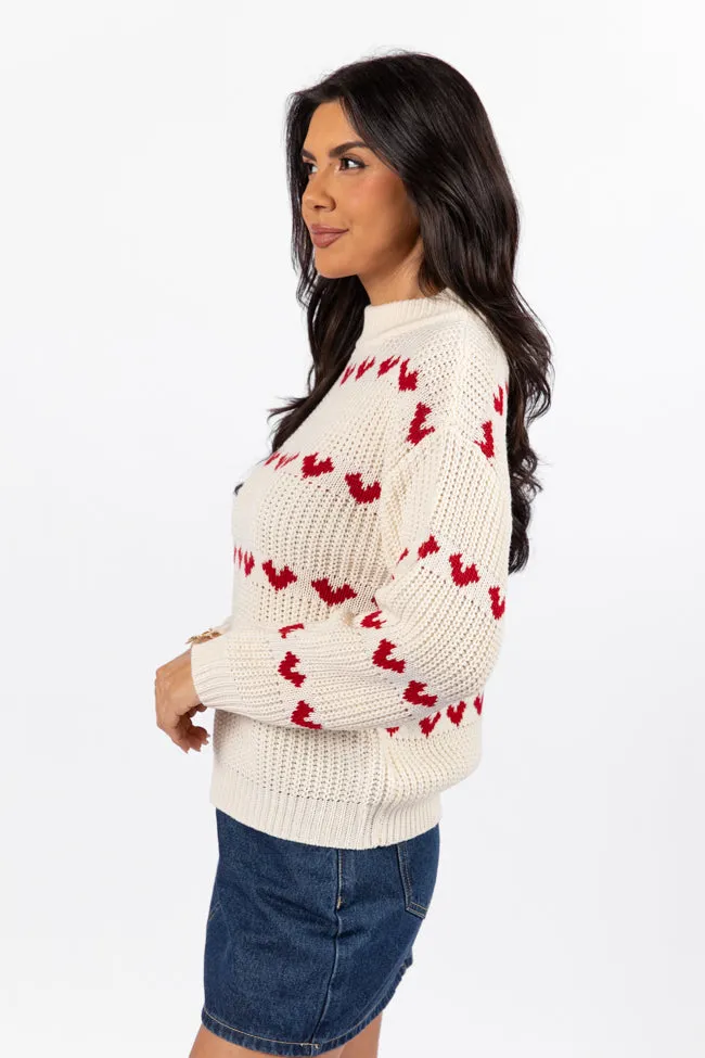 Familiar Feelings Cream and Red Heart Print Mock Neck Sweater FINAL SALE sold by Pink Lily product image thumbnail 4