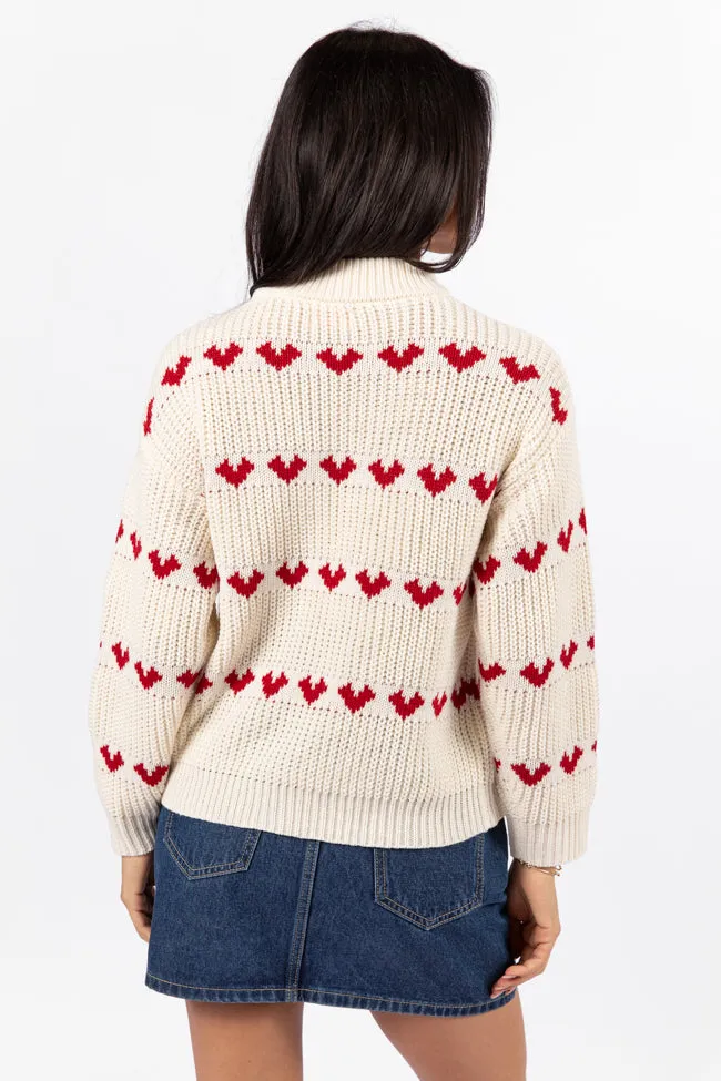 Familiar Feelings Cream and Red Heart Print Mock Neck Sweater FINAL SALE sold by Pink Lily product image thumbnail 5