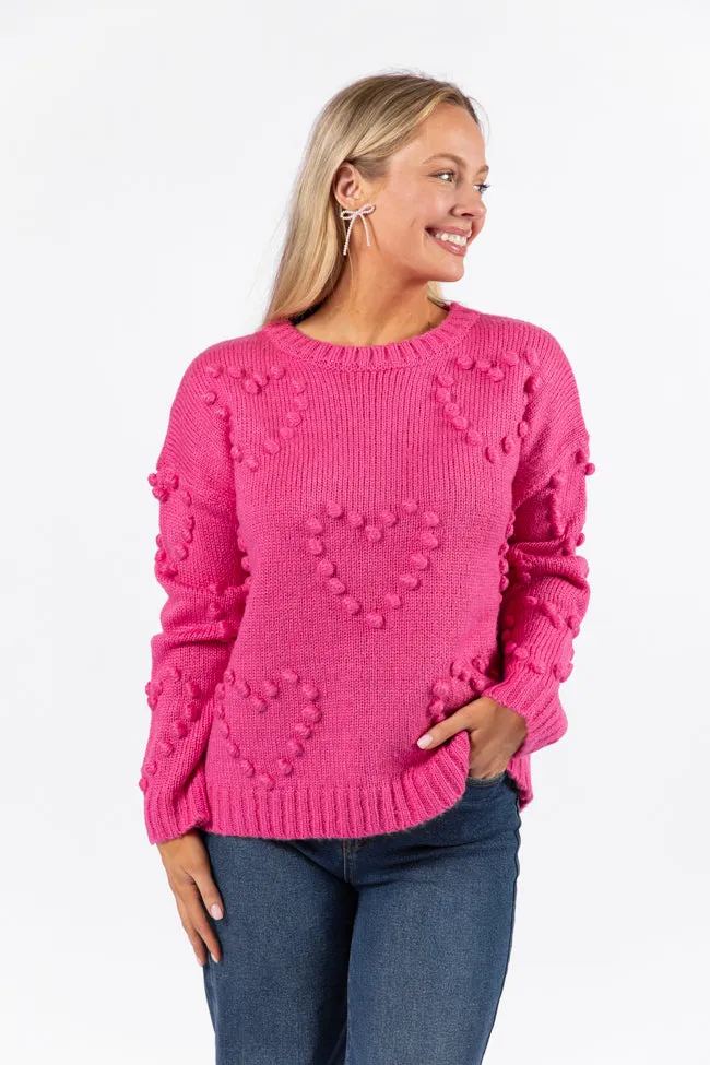 Adore You Hot Pink Oversized Heart Pom Sweater FINAL SALE sold by Pink Lily