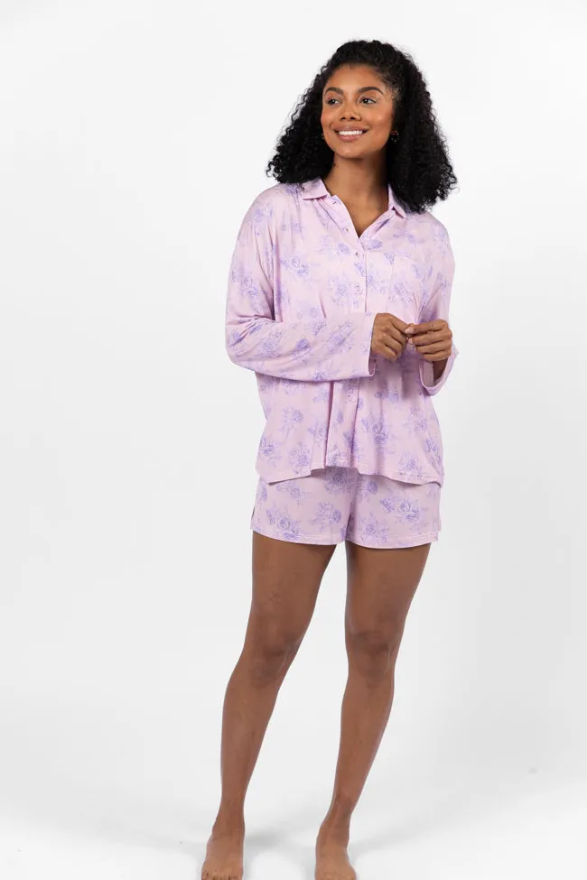 Sweet Dreams In Purple Floral Fantasy Pajama Shorts FINAL SALE sold by Pink Lily product image thumbnail 2