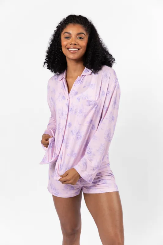 Sweet Dreams In Purple Floral Fantasy Long Sleeve Pajama Top FINAL SALE made by Pink Lily