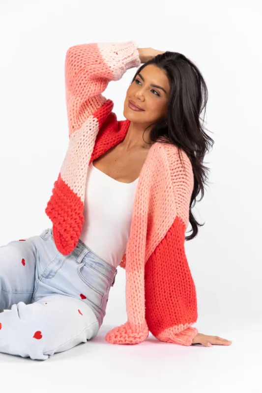 Forever Crush Pink Multi Color Block Cardigan FINAL SALE sold by Pink Lily