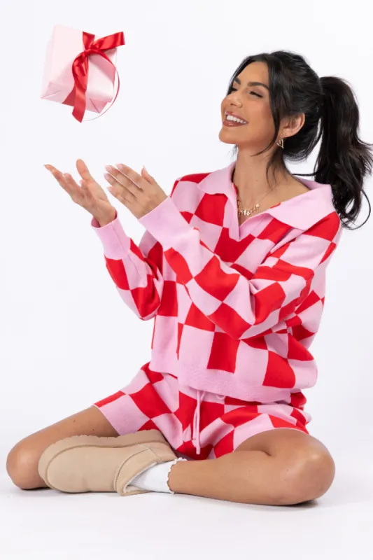 Waiting On A Sign Pink and Red Checkered Knit Set FINAL SALE made by Pink Lily