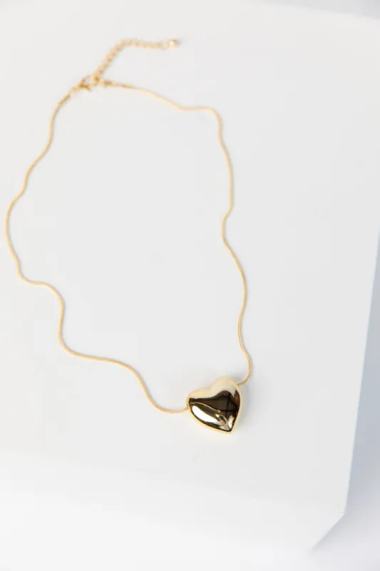 Gold Puff Heart Necklace SALE sold by Pink Lily