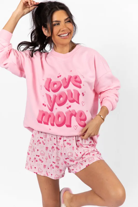 Love You More Light Pink Oversized Graphic Sweatshirt sold by Pink Lily