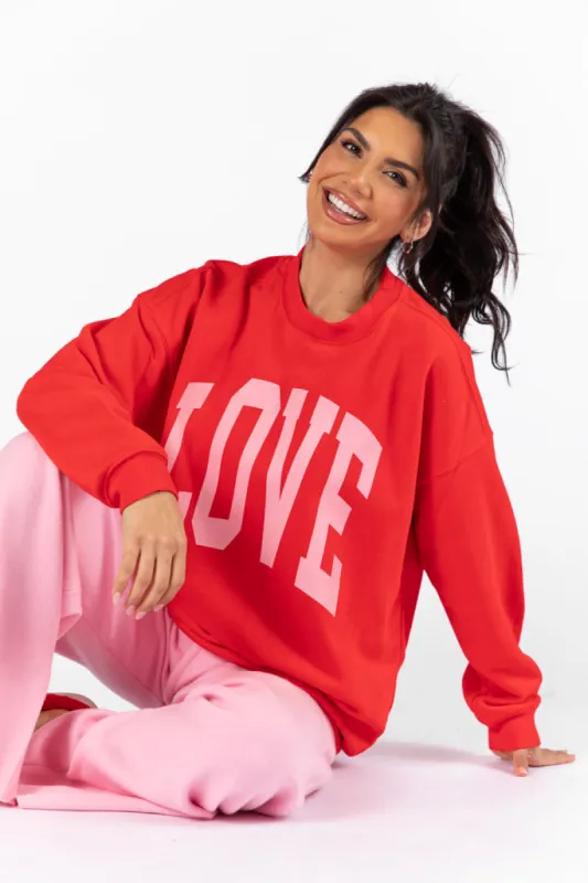 Love Block Red Graphic Sweatshirt sold by Pink Lily