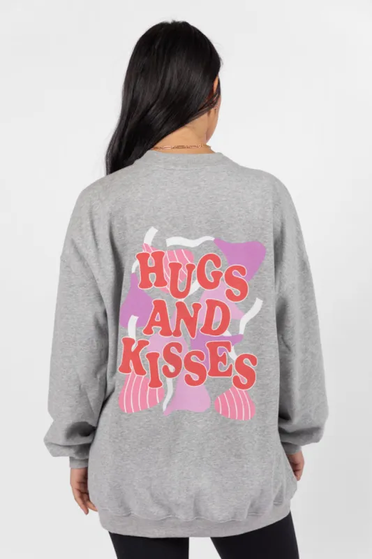 Hugs and Kisses Light Grey Oversized Graphic Sweatshirt sold by Pink Lily