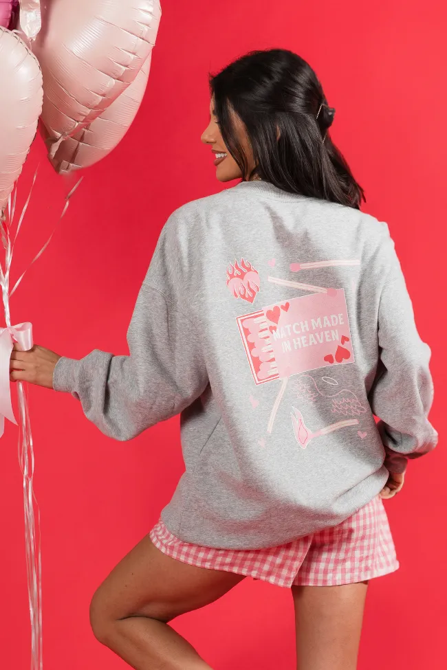 Match Made In Heaven Light Grey Oversized Graphic Sweatshirt sold by Pink Lily