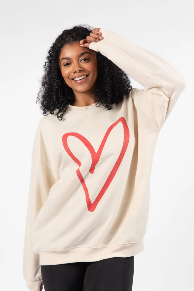 Red Heart Sketch Cream Oversized Graphic Sweatshirt sold by Pink Lily product image thumbnail 2
