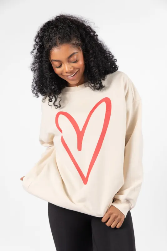 Red Heart Sketch Cream Oversized Graphic Sweatshirt sold by Pink Lily