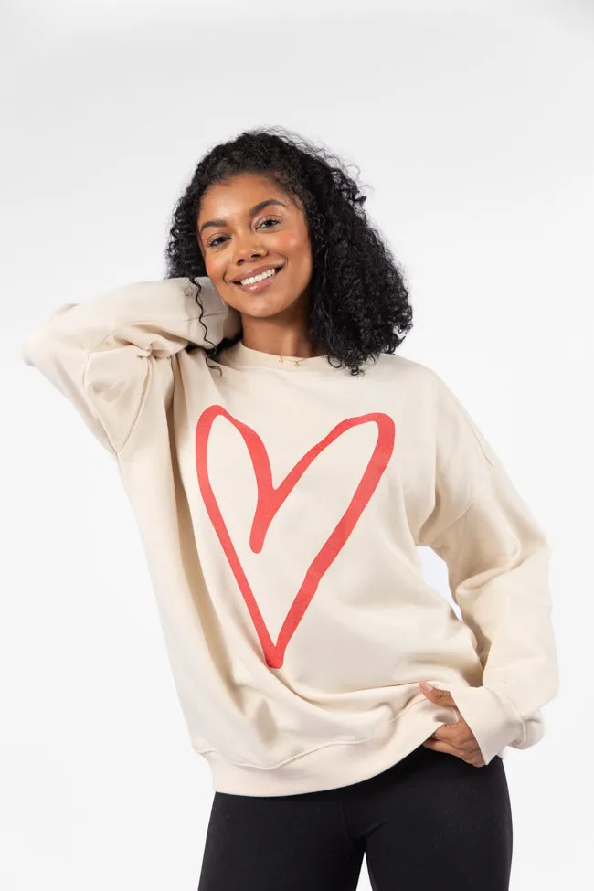Red Heart Sketch Cream Oversized Graphic Sweatshirt sold by Pink Lily product image thumbnail 4