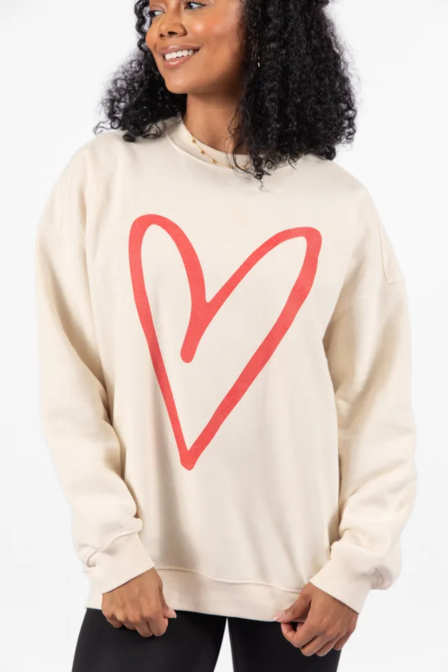 Red Heart Sketch Cream Oversized Graphic Sweatshirt sold by Pink Lily product image thumbnail 3