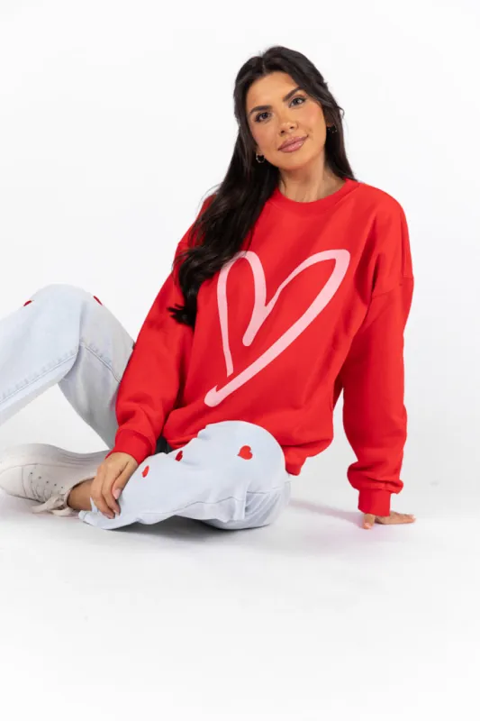 Heart Sketch Red Graphic Sweatshirt sold by Pink Lily